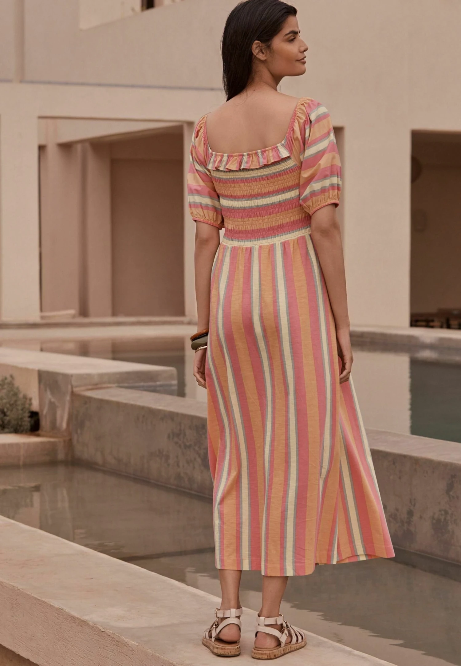 Next Puff Sleeve Square Neck Midi Standard - Vestido Largo - Pink Stripe - Imagen 2