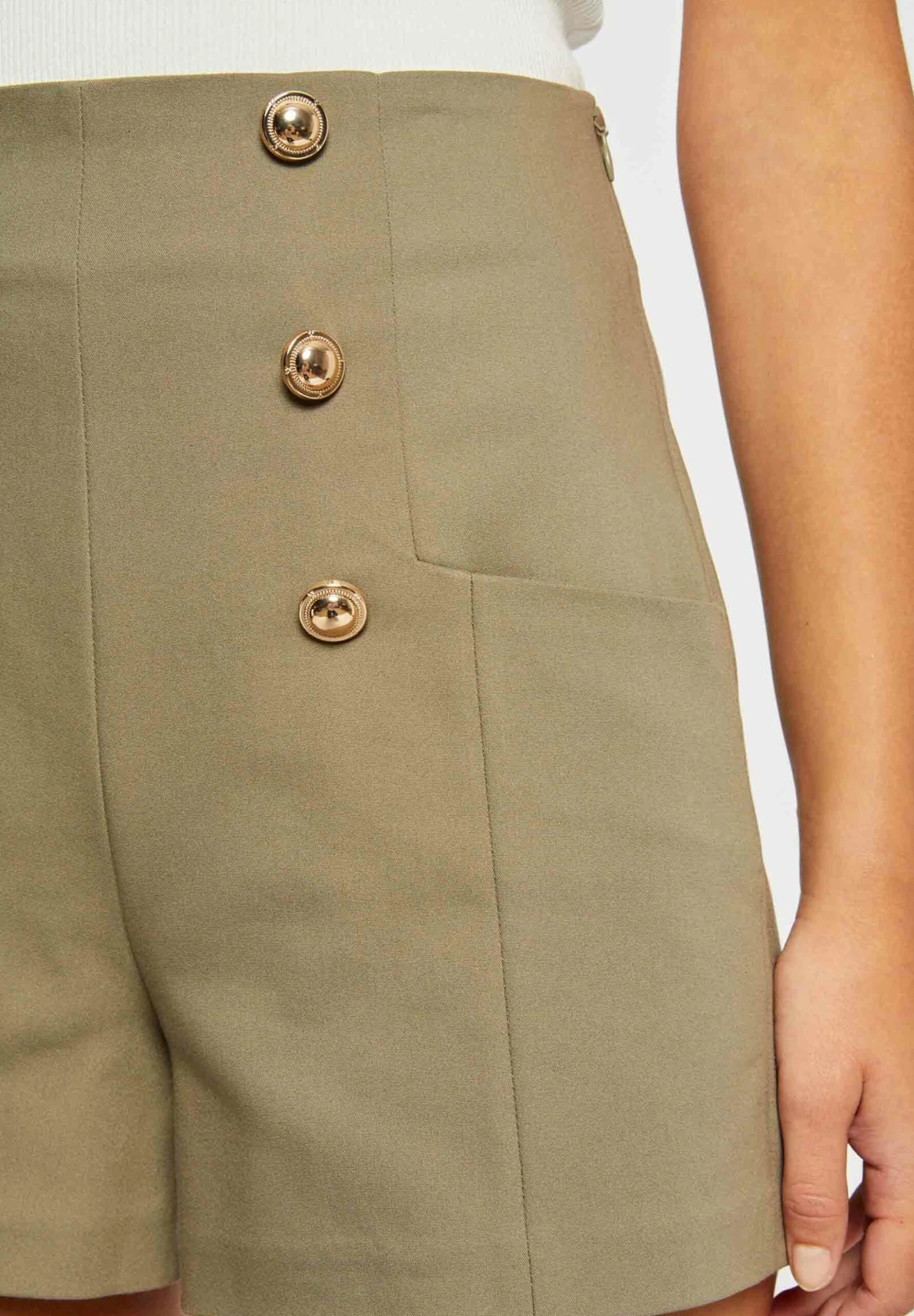 MORGAN Straight City With Buttons - Shorts - Mottled Green - Imagen 4